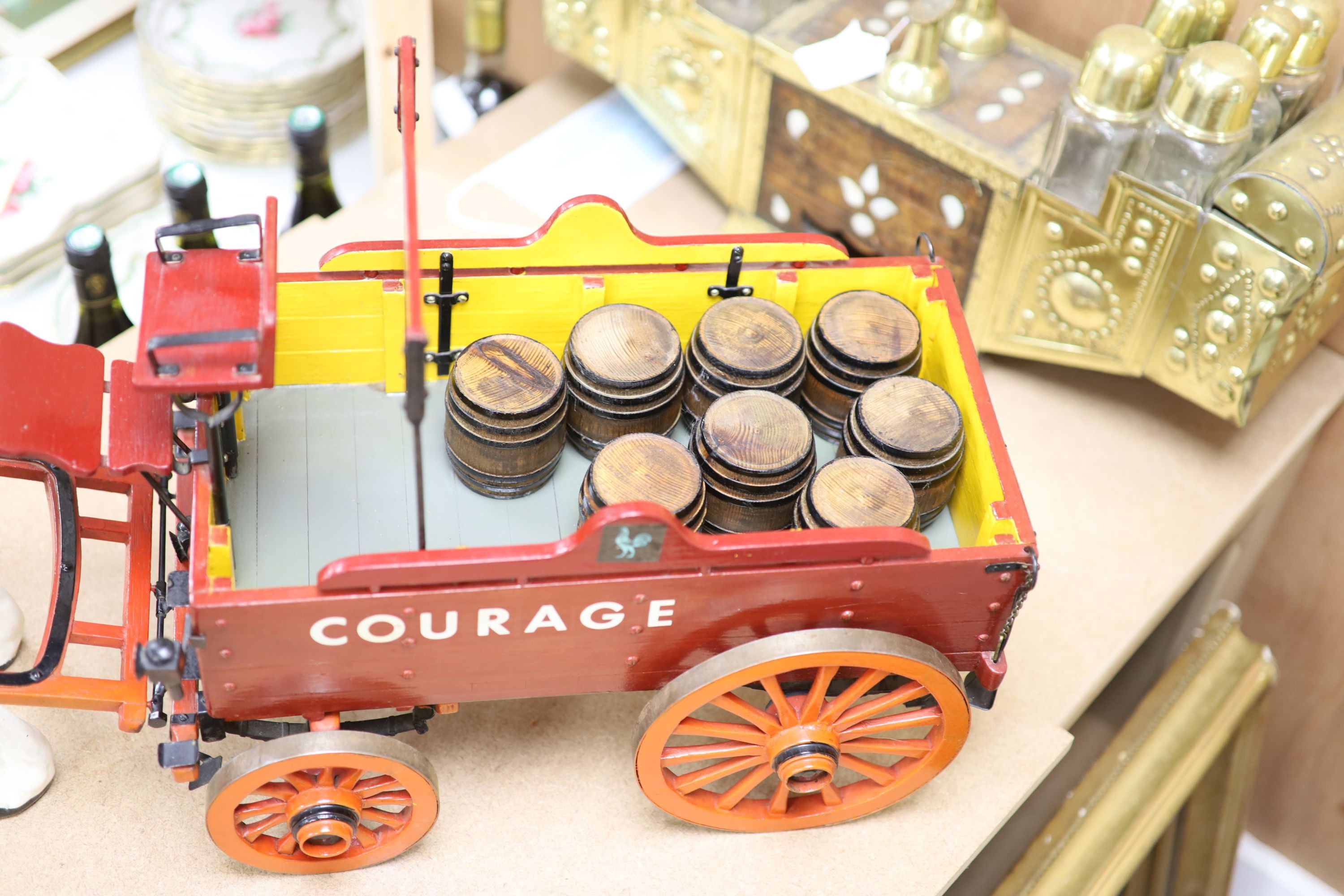 A model of a Courage advertising show dray, with ceramic shire horse